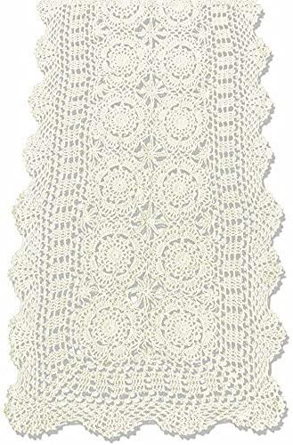Phantomon Lace Table Runner Rectangular Table Cover Cloth Handmade Crochet Floral Placemats 100% Cotton (Floral Beige, 15x28Inch)