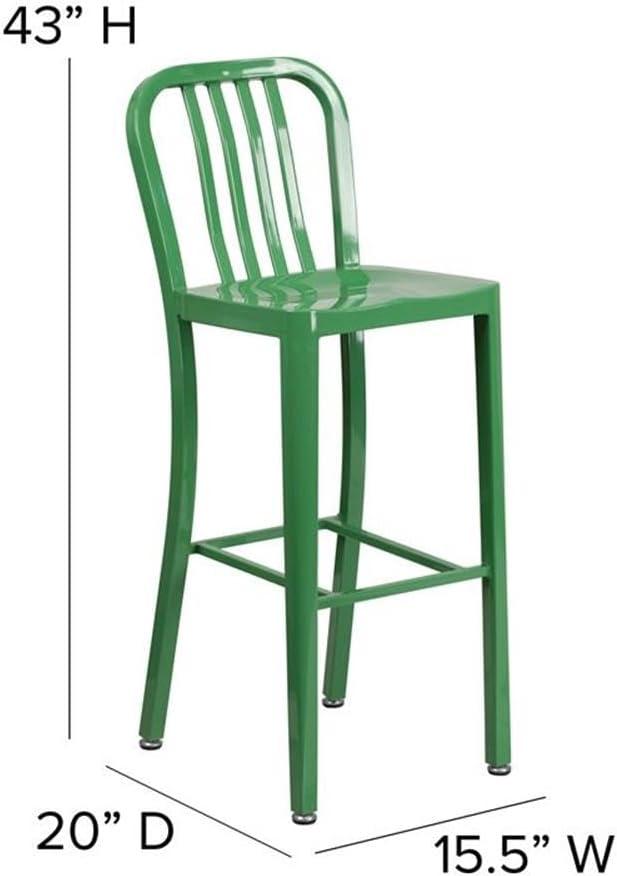 Flash Furniture Commercial Grade 30" High Green Metal Indoor-Outdoor Barstool with Vertical Slat Back
