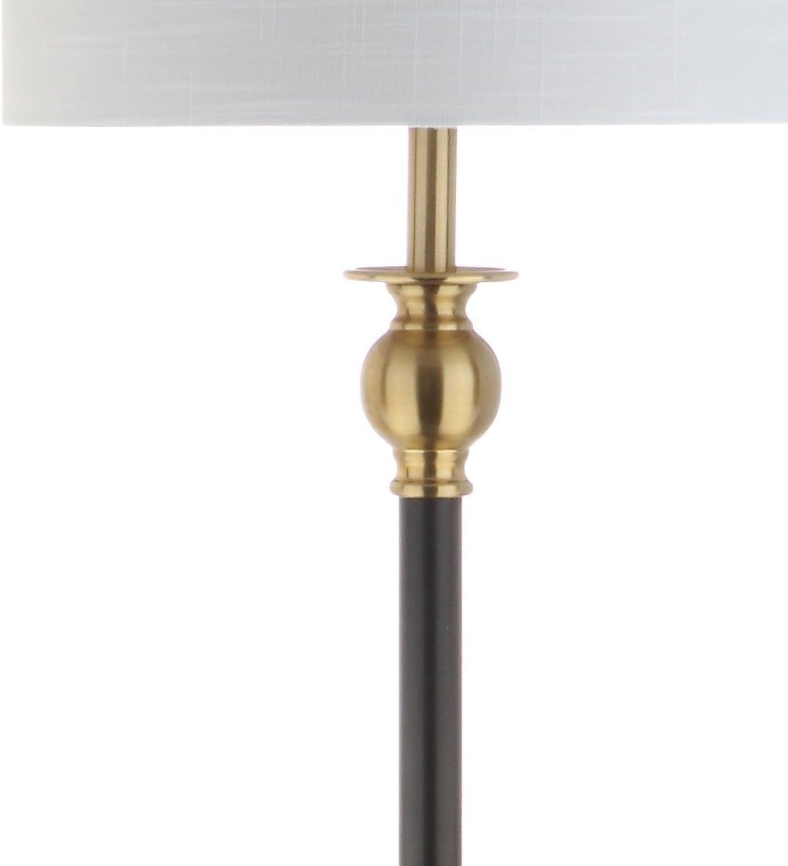 Elegant Arc 61" Black and Gold Metal End Table Floor Lamp with Linen Shade