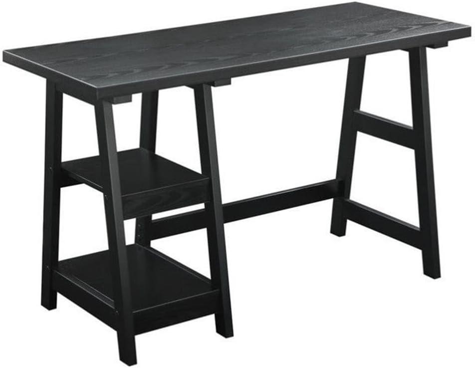 Convenience Concepts Designs2Go 29.25" Tall Trestle Desk with Shelves, Black