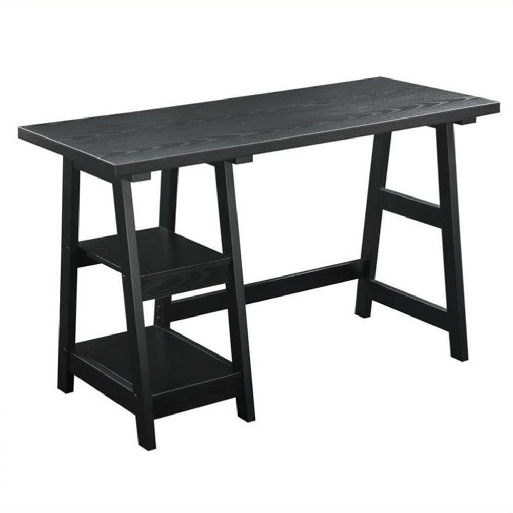 Convenience Concepts Designs2Go 29.25" Tall Trestle Desk with Shelves, Black