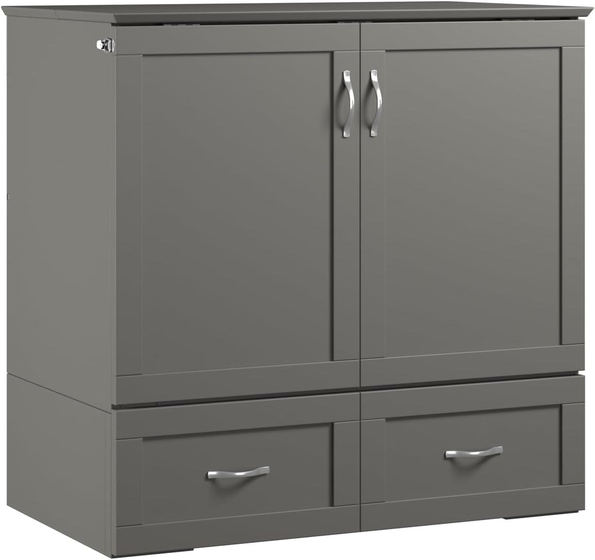 AFI Hamilton Twin XL Solid Wood Murphy Bed Chest with Built-In Charger in Gray
