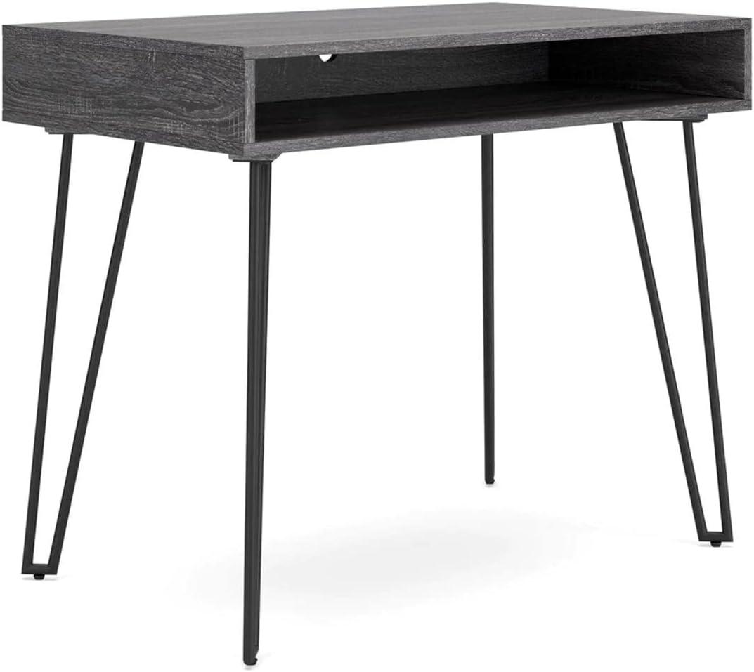 Charcoal Gray Wood Home Office Desk with Black Metal Legs