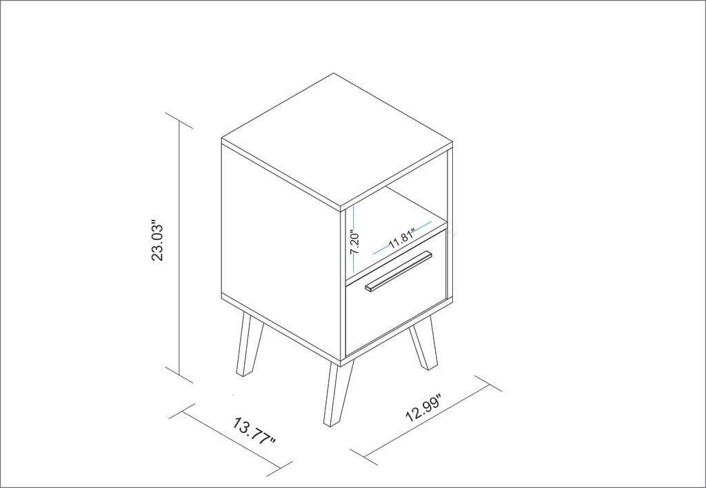 Amsterdam White Mid-Century Modern Nightstand with Open Shelf and Drawer