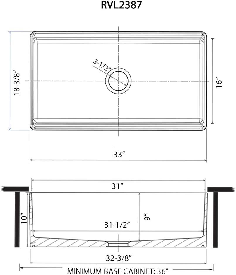 Ruvati 33 inch Fireclay Workstation Farmhouse Kitchen Sink Apron Front Single Bowl