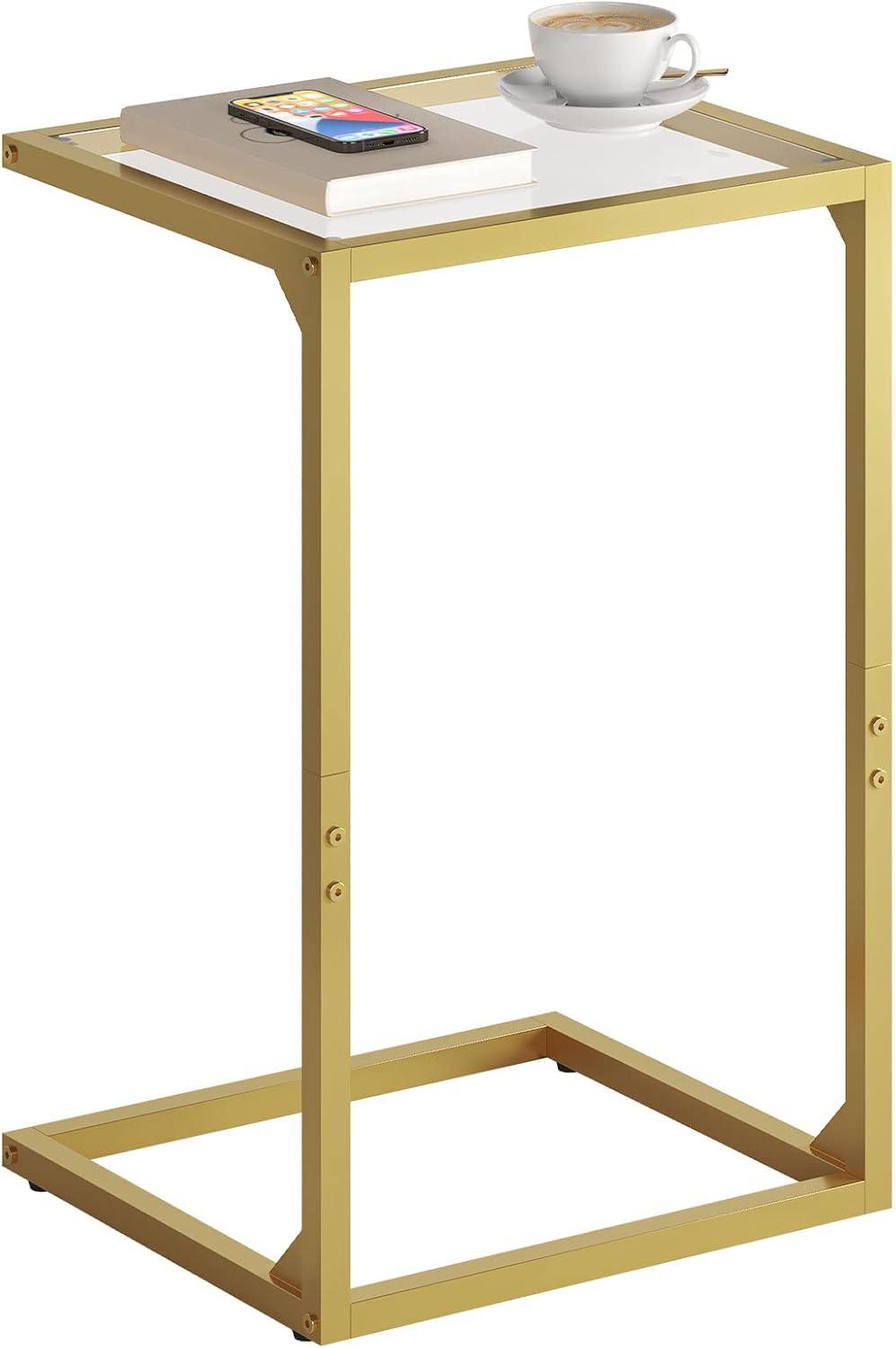 Noble House Mohar Modern C-Shape Iron Side Table, Gold/Clear