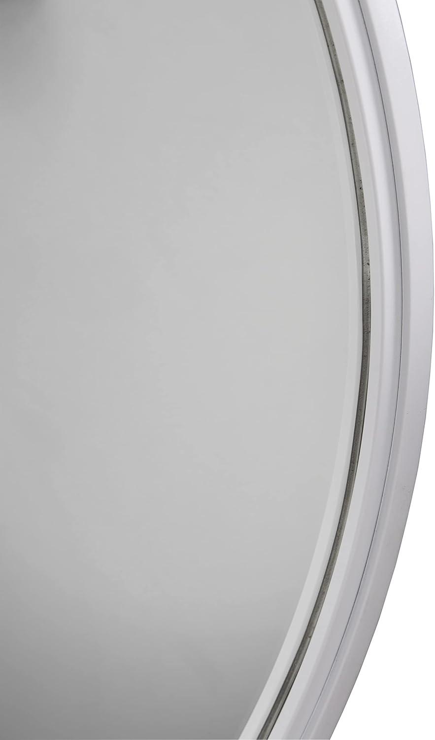 32" White Round Contemporary Metal Wall Mirror