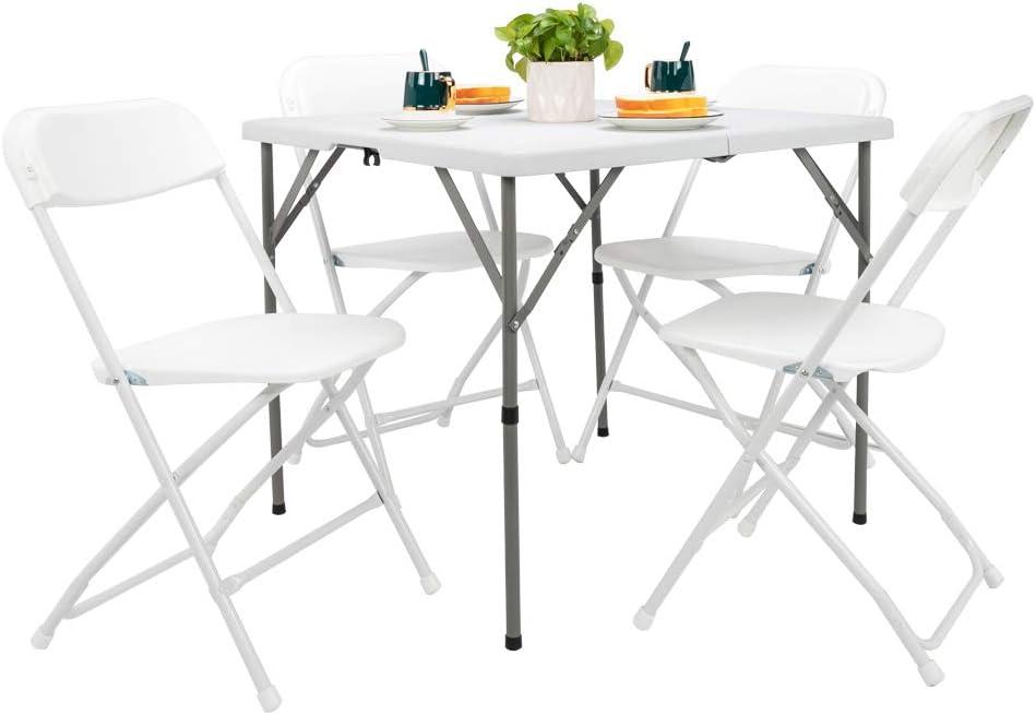 34" White Square Table Camping Hiking Picnic Plastic Game Tables Folding Storage