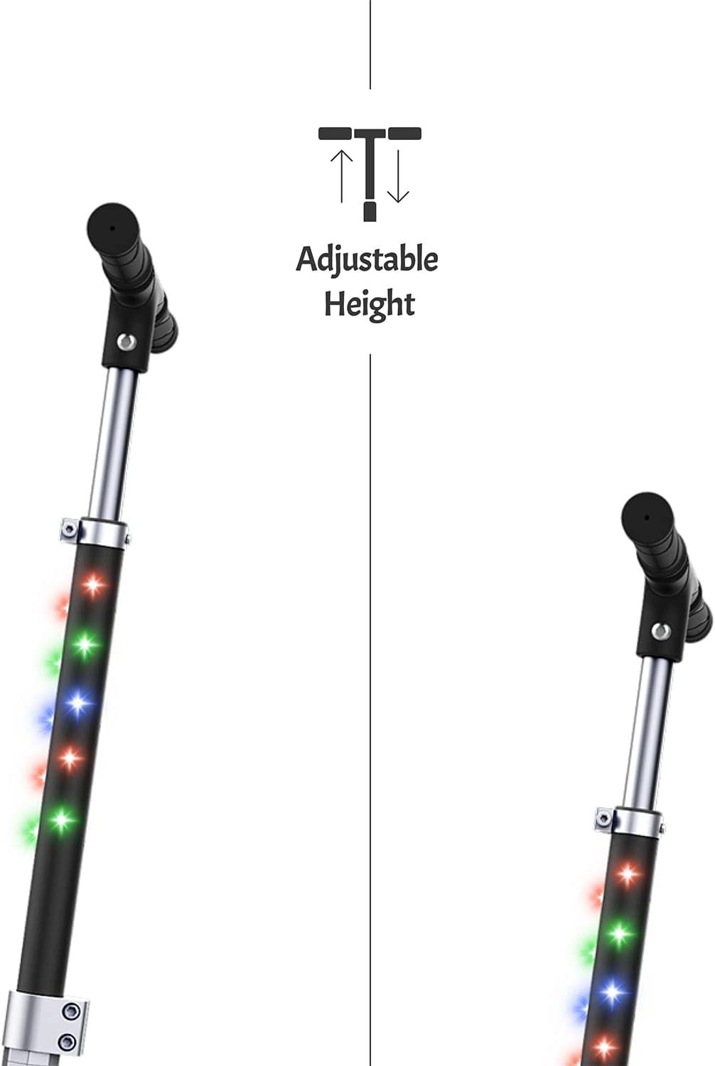 Black Adjustable LED Light-Up Kick Scooter with Wide Deck