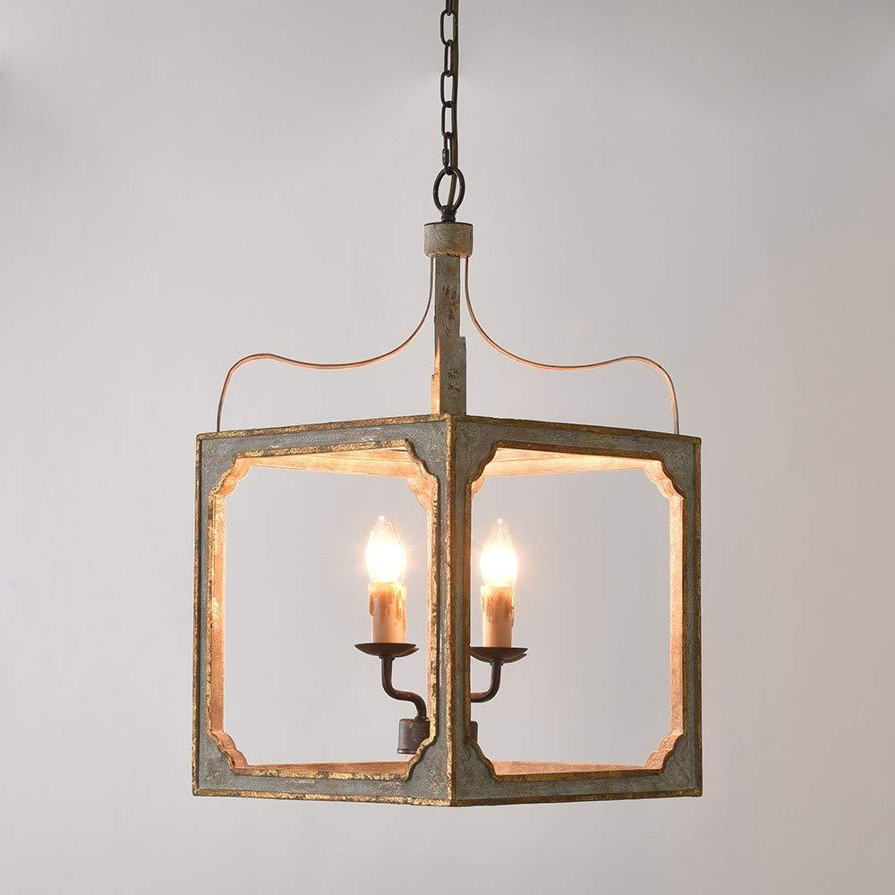 Homary 4-Light French Antique Gray Electric Suare Lantern Pendant Chandelier