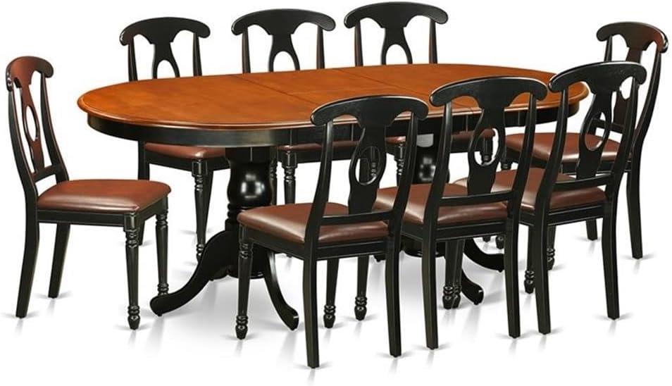 Oval Black and Brown Wood Dining Table Set with 8 Chairs