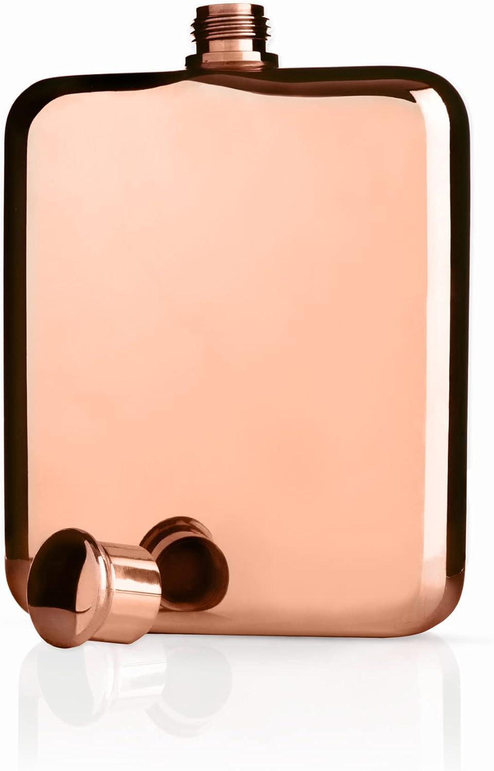 Viski Copper Flask, Stainless Steel Flask with Screw Top, Copper Plated Liquor Flask for Women and Men, 6 Ounces, Copper, Set of 1