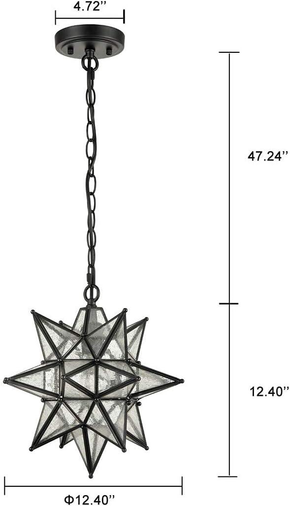 Claxy 12.4" Black Moravian Star Pendant Light with Seeded Glass Shade