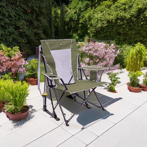 GCI Outdoor Comfort Pro Rocker Camping Chair with Mesh Backrest, Loden Green