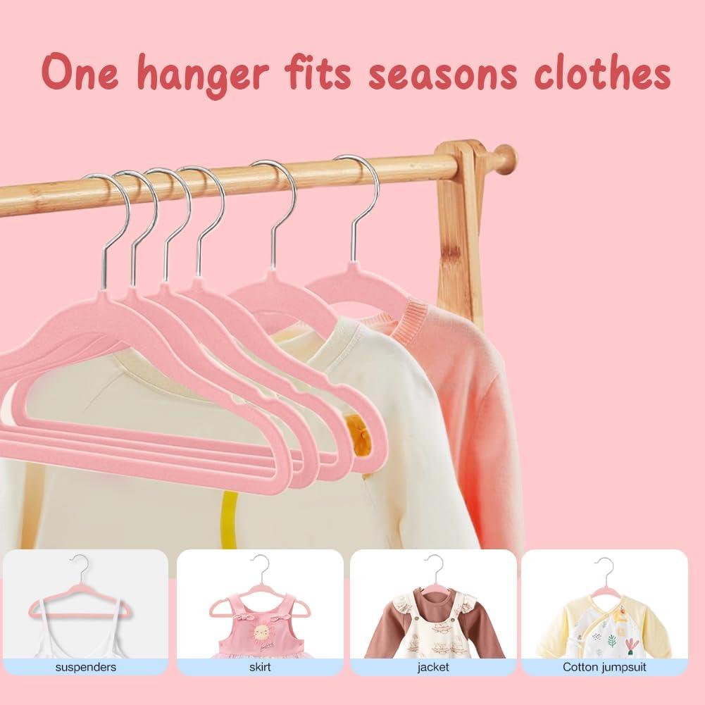 Juvale 50 Pack Pink Velvet Baby Clothes Hangers for Closet Storage, Children's Nursery, Kid's Closet, Slip-Resistant, 11 In