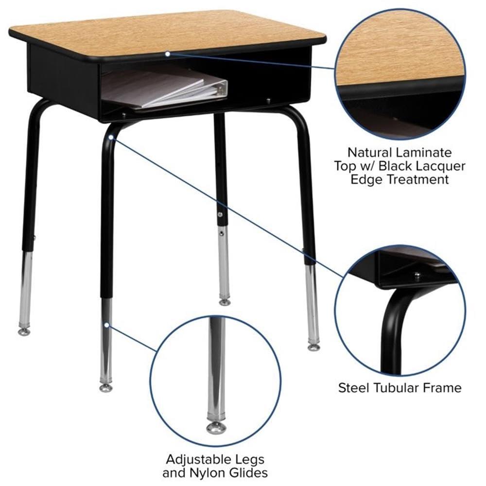Flash Furniture Goddard Height-Adjustable Open Front Student Desk with Metal Book Box