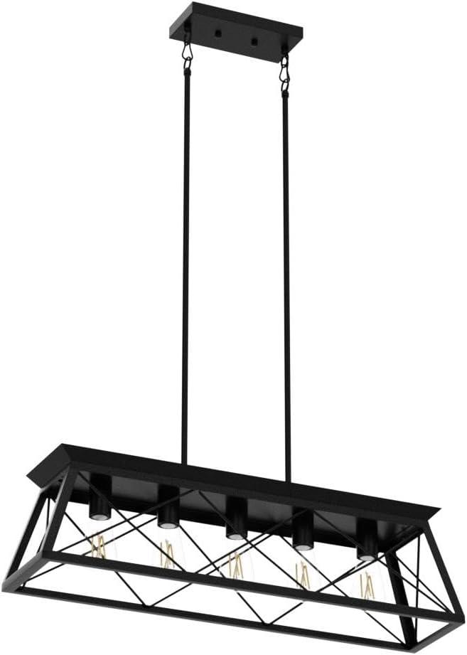 5-Light Farmhouse Chandeliers For Dining Room, Metal Rustic Pendant Island Light Fixture, Modern Rectangular Island Lights For Kitchen, Living Room Pure Black(No Bulbs)