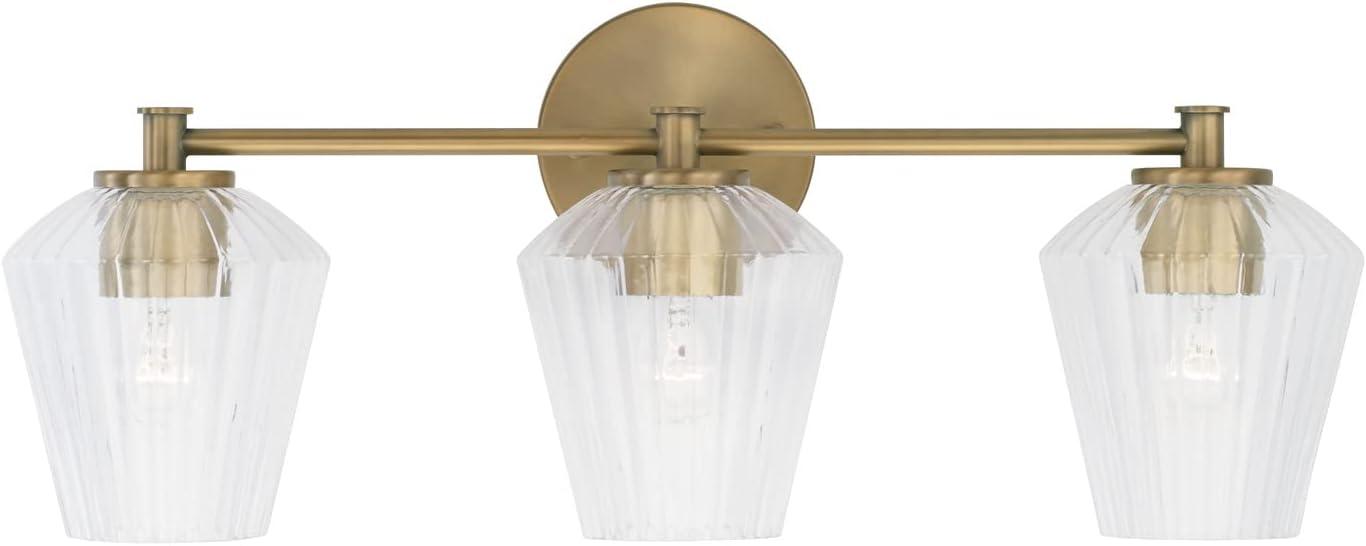 Aged Brass and Clear Glass 3-Light Vanity Fixture