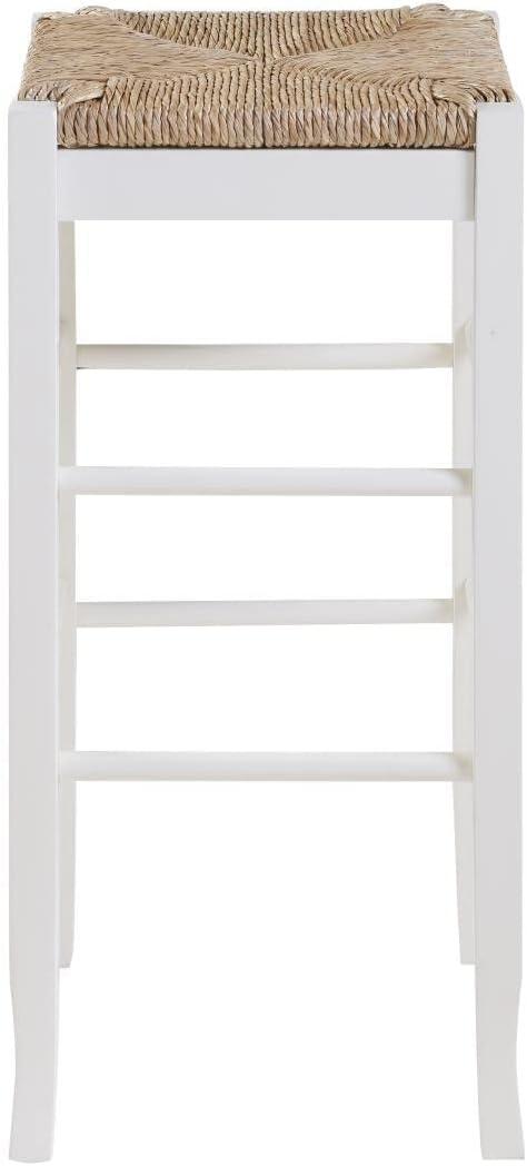 29" Rush Seat Hardwood Barstool White - Boraam: Solid Frame, Double Stretcher Bars, Handwoven Seat