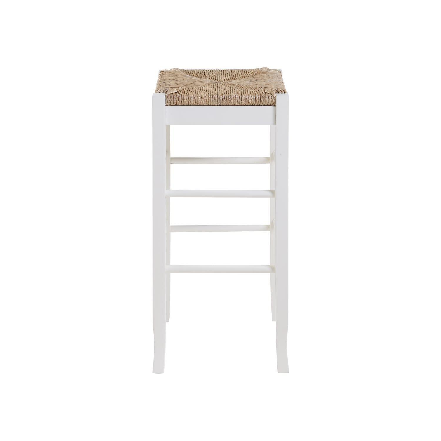29" Rush Seat Hardwood Barstool White - Boraam: Solid Frame, Double Stretcher Bars, Handwoven Seat