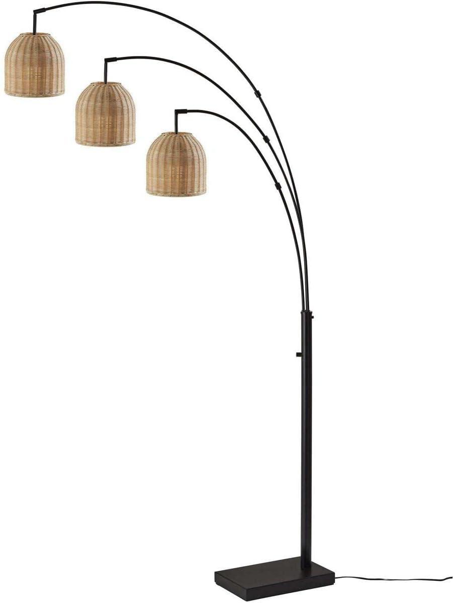 Bahama 3 Arm Arc Lamp Dark Bronze - Adesso: Modern Metal & Rattan Dome Shade, ETL Listed