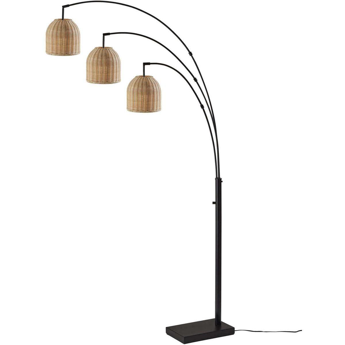 Bahama 3 Arm Arc Lamp Dark Bronze - Adesso: Modern Metal & Rattan Dome Shade, ETL Listed