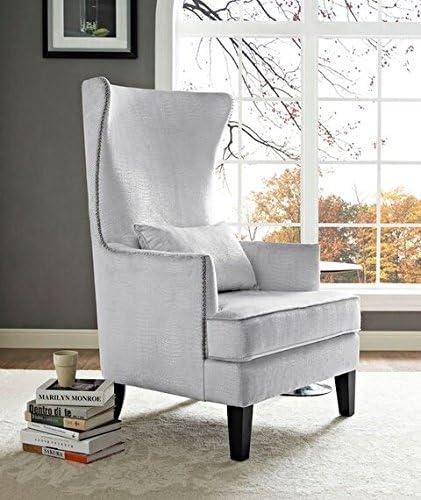 Silver Croc Velvet Wingback Accent Chair with Nailhead Trim