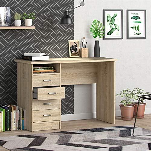 Tvilum Warner 4 Drawer Office Desk with 1 Shelf for Adults, Oak