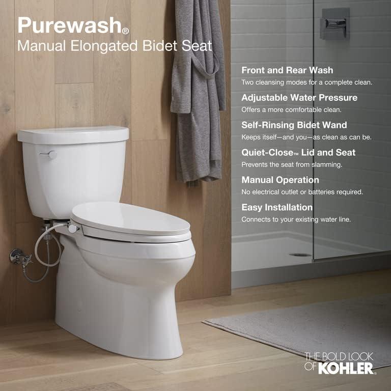 Purewash M300 Elongated Manual Bidet Toilet Seat, Non-Electric Bidet with Adjustable Bidet Sprayer