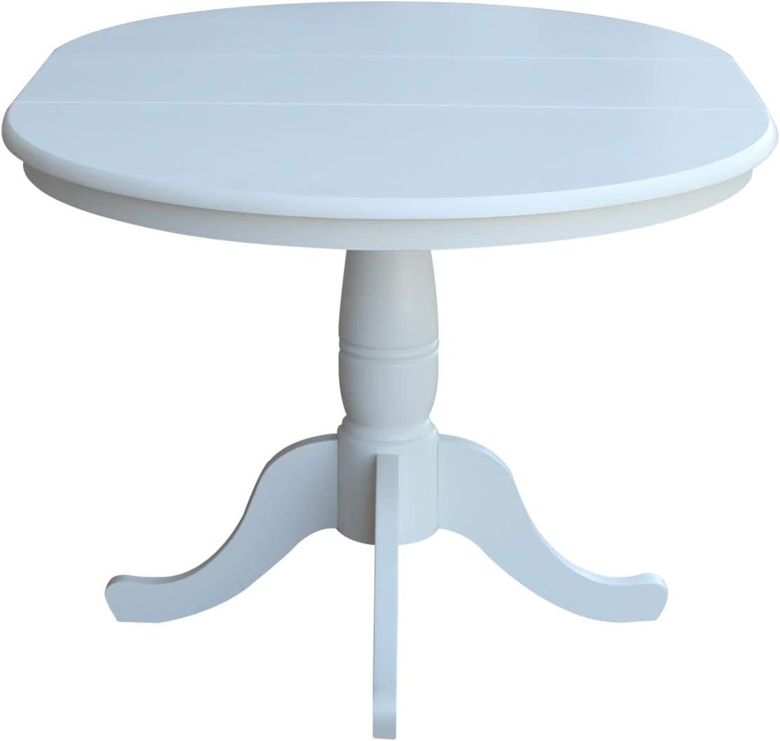 36" Kyle Round Top Pedestal with 12" Drop Leaf Dining Table White - International Concepts: Oval Kitchen Table for 4, Butterfly Leaf