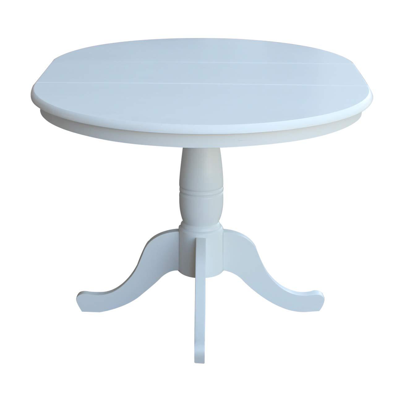 36" Kyle Round Top Pedestal with 12" Drop Leaf Dining Table White - International Concepts: Oval Kitchen Table for 4, Butterfly Leaf