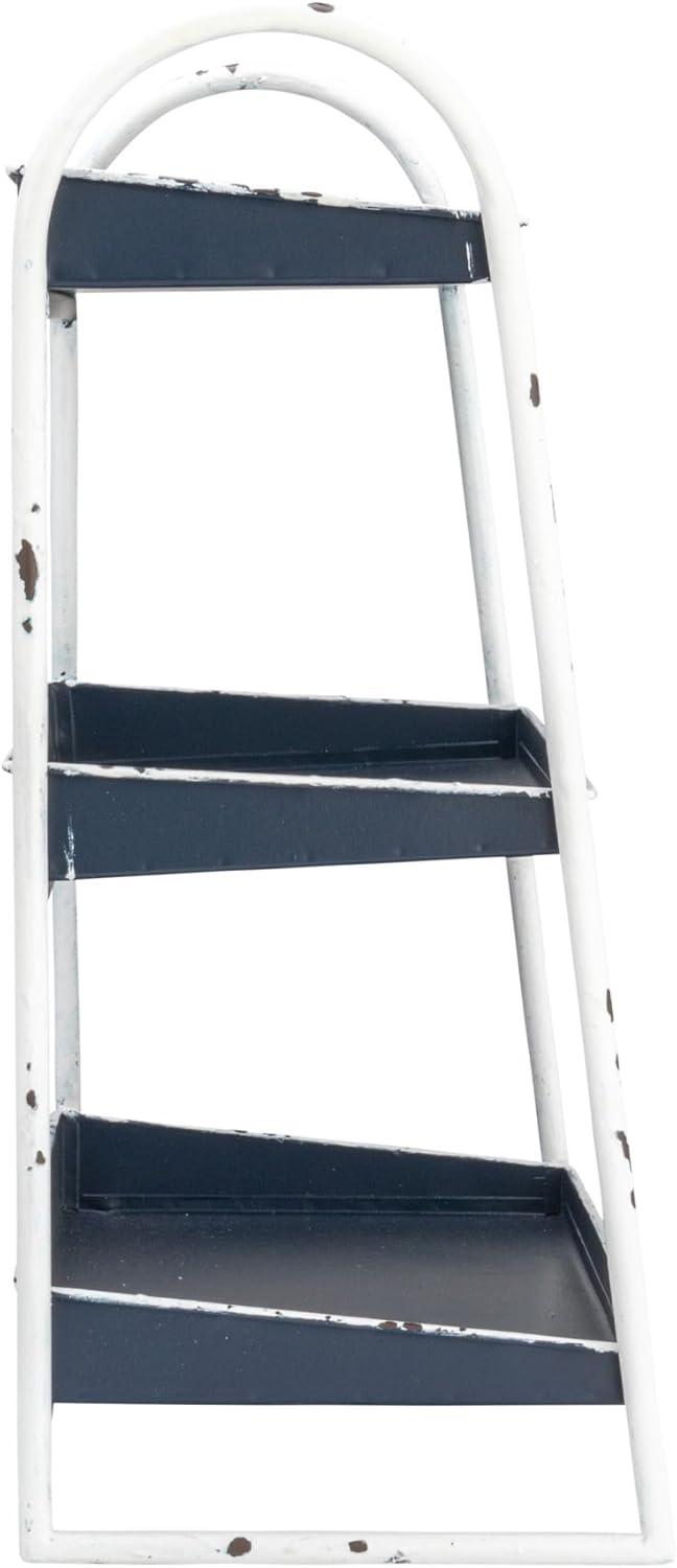 Creative Co-Op Heavily Distressed Navy 3-Tier Metal Tray with White Frame & Rim