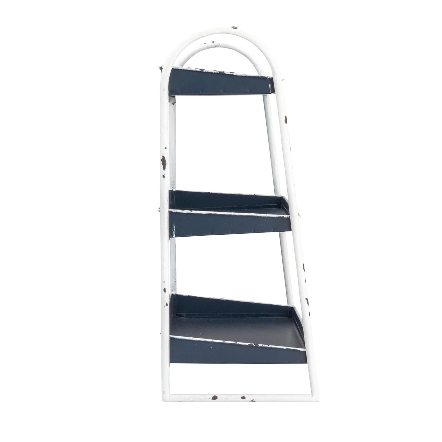 Creative Co-Op Heavily Distressed Navy 3-Tier Metal Tray with White Frame & Rim