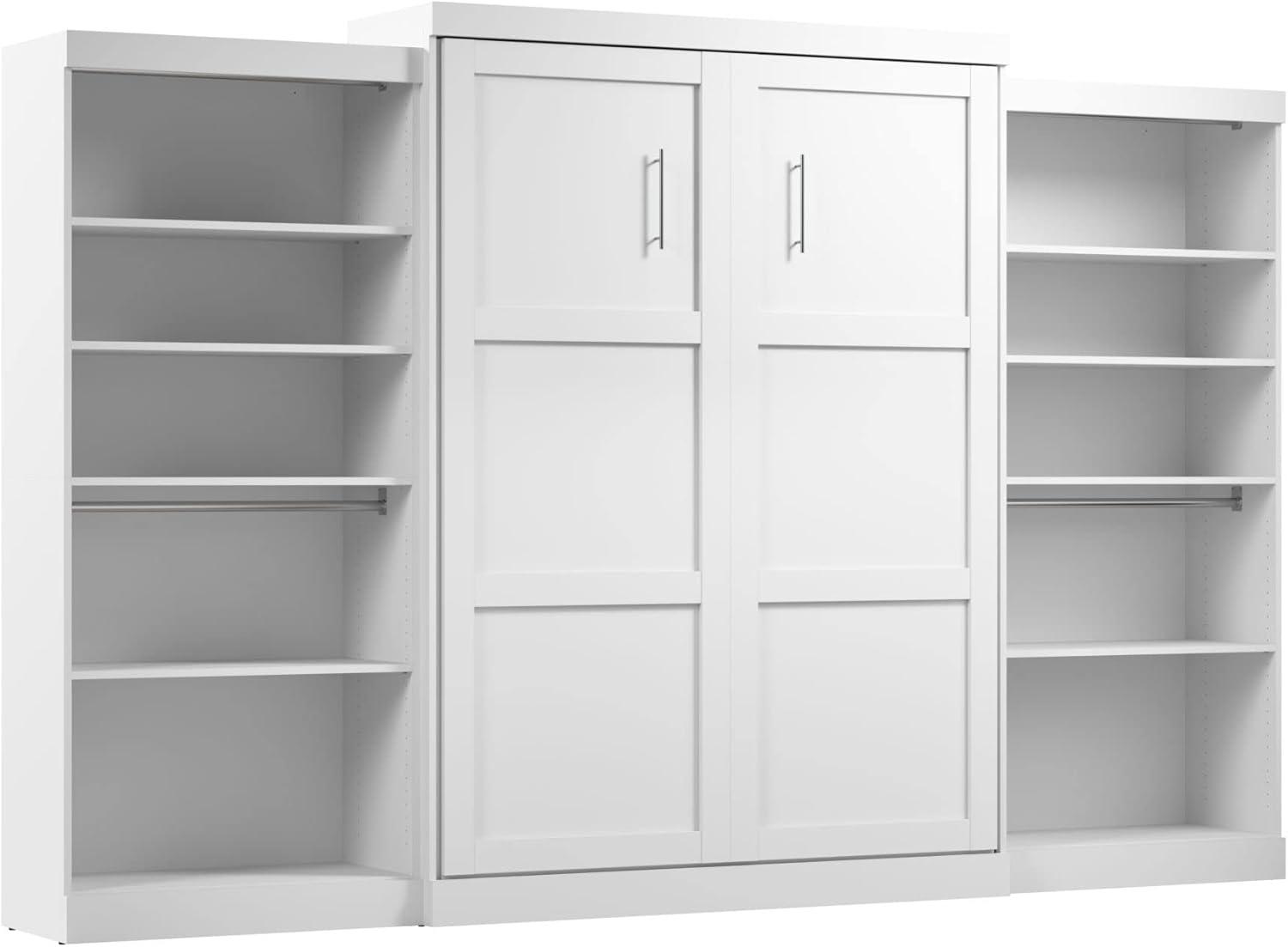 Bestar Pur Queen Murphy Bed with 2 Shelving Units, 136-inch Space-Saving Sleeping Arrangement with Storage