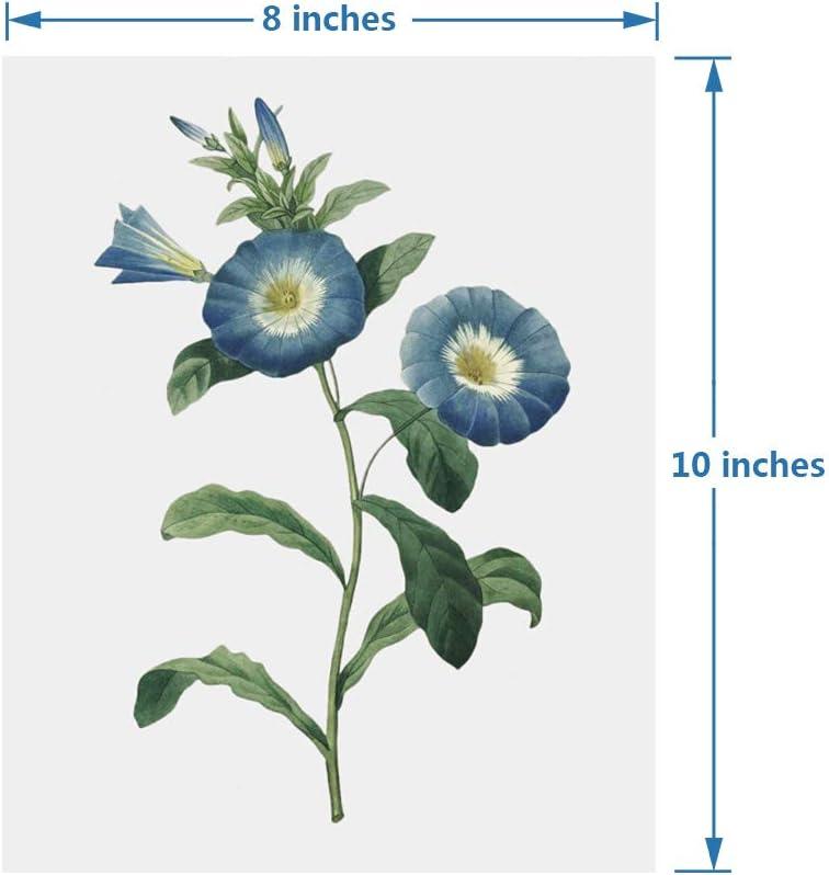 Blue Flower Canvas Wall Art Print, Vintage Floral Botanical Decor Antique Botany Poster, Blue Tone Morning Glory Water Lily Hyacinth Gentian Decorate for Office, Set of 4 ,8 X 10 In Unframed