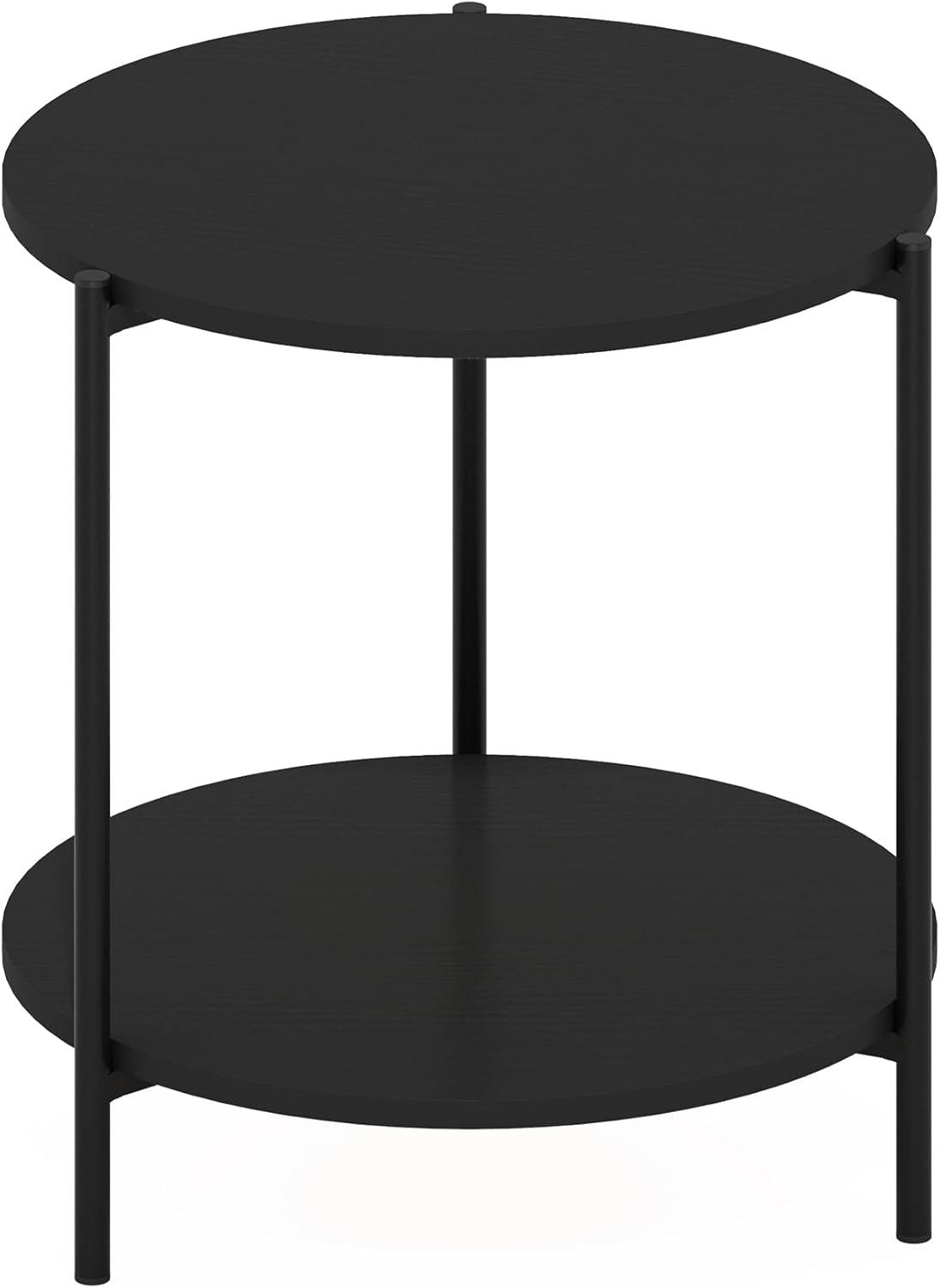 Furinno Besi 2-Tier Modern Round Side End Table with Sturdy Metal Legs, Marble White