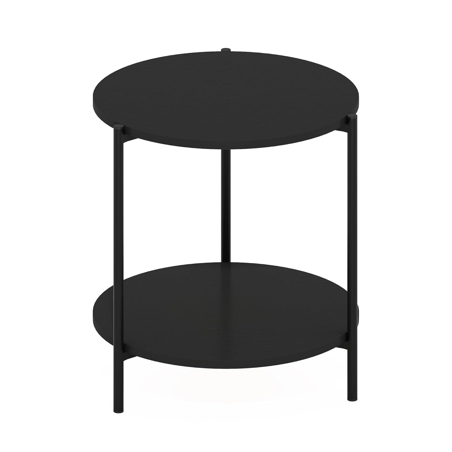 Compact Round White Wood and Metal Side Table