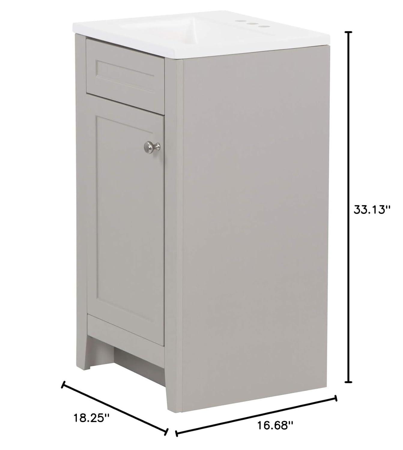 Spring Mill Cabinets Wyre 18 Inch Bathroom Vanity with White Single Sink Top, 1-Door Cabinet, 18.5" W x 16.68" D x 33.13" H, Gray