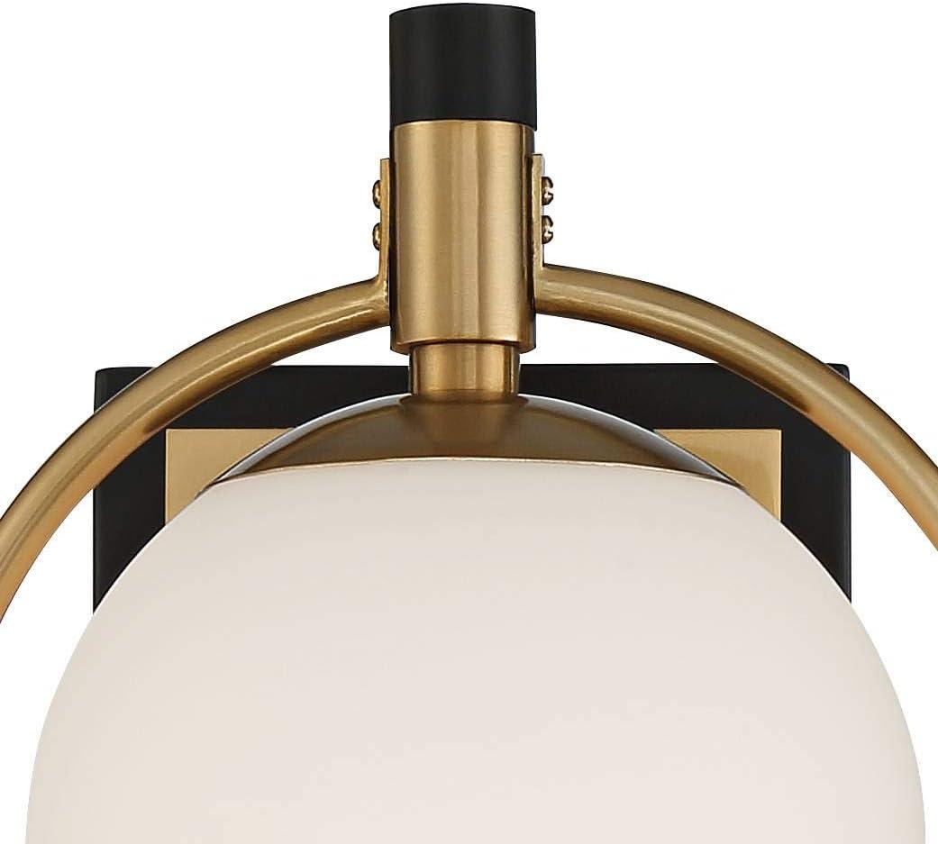 Possini Euro Design Carlyn Modern Wall Light Sconce Warm Brass Black Hardwire 8" Fixture Milky White Globe Glass for Bedroom Bathroom Vanity Reading