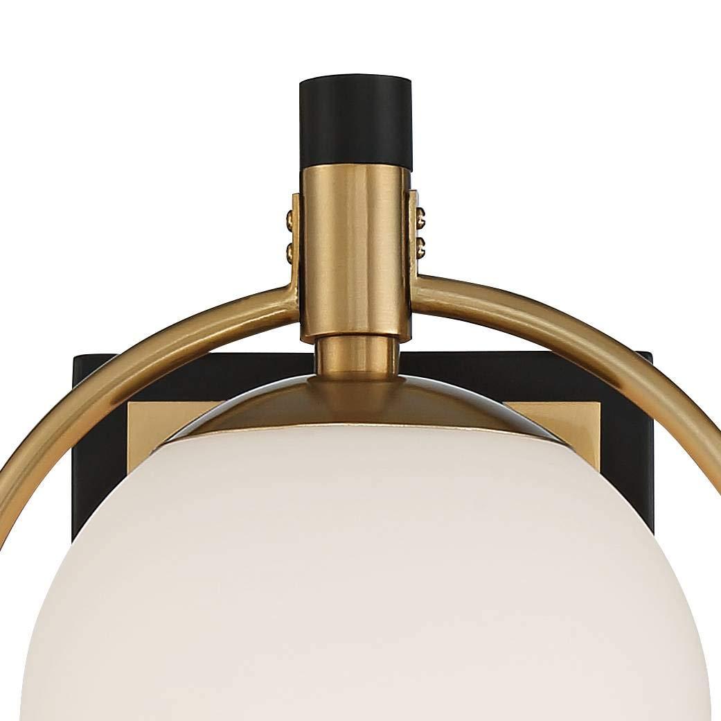 Possini Euro Design Carlyn Modern Wall Light Sconce Warm Brass Black Hardwire 8" Fixture Milky White Globe Glass for Bedroom Bathroom Vanity Reading