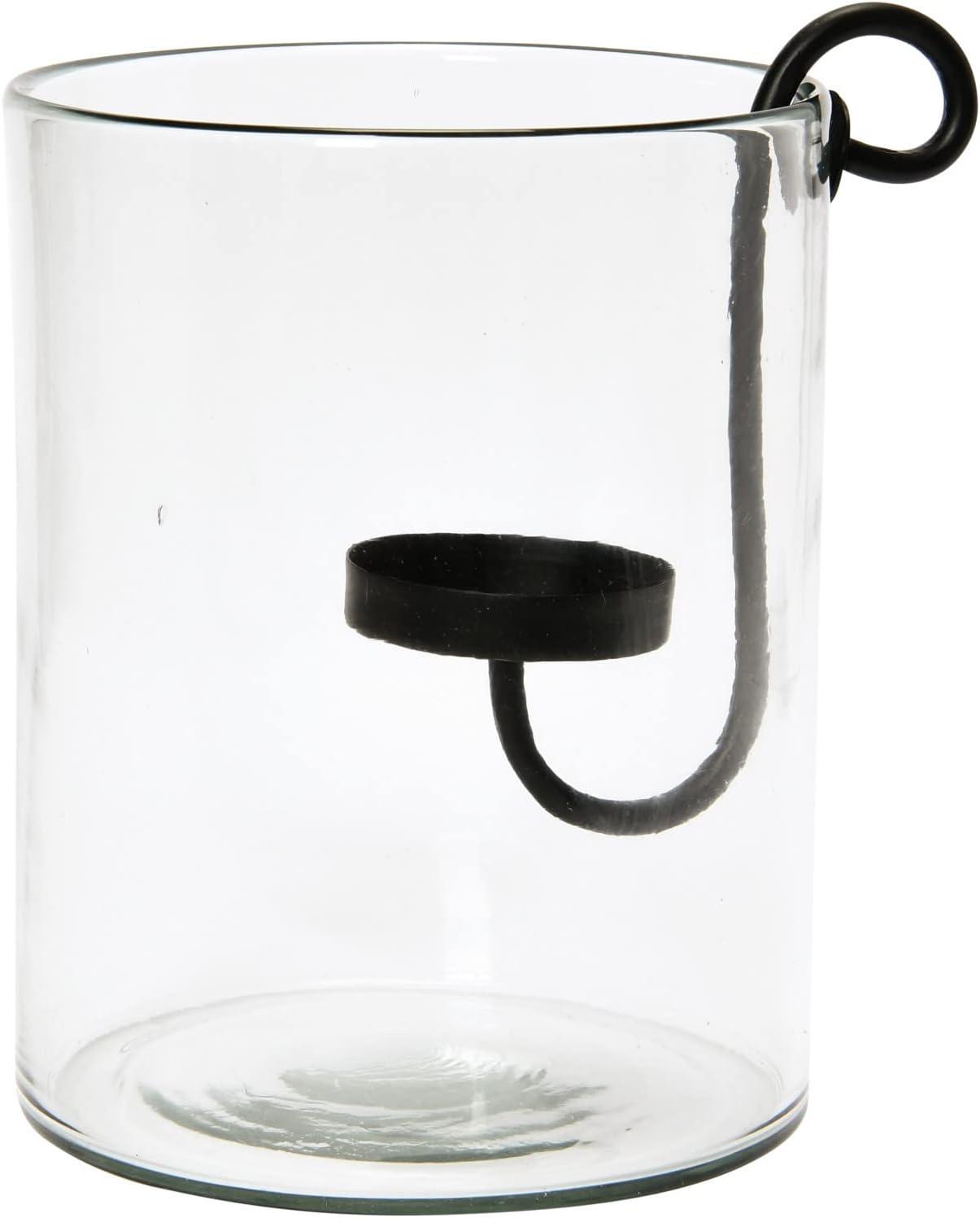 Clear Glass Hurricane with Black Metal Candle Holder, 9.5"