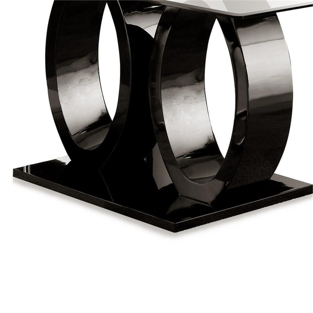 Bowery Hill Wood Contemporary Tempered Glass Top Dining Table in Black