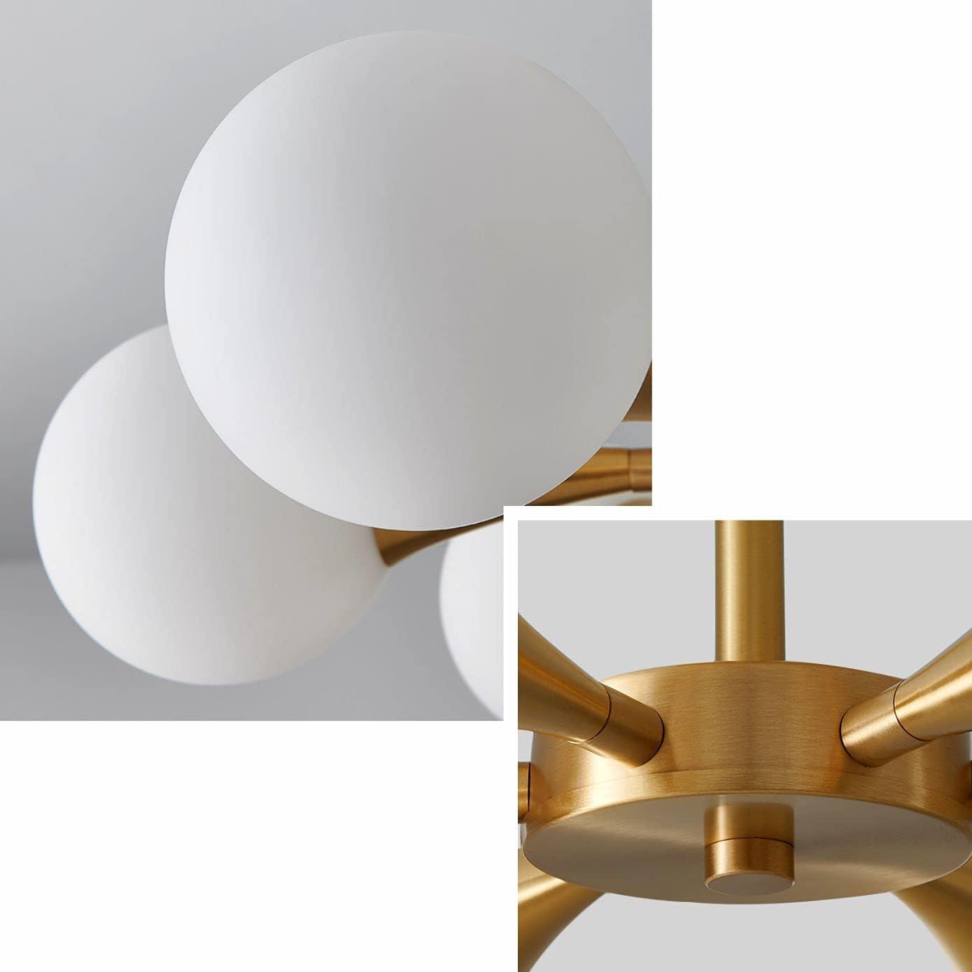 Brass and Frosted Glass 4-Light Sputnik Chandelier