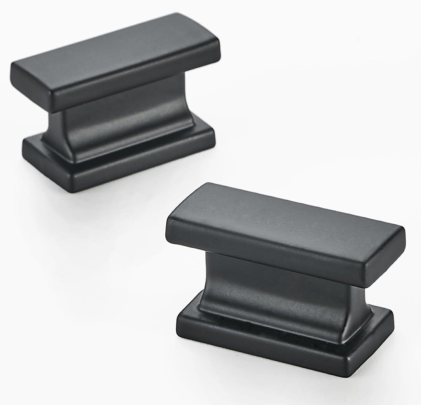 Matte Black Square Zinc Cabinet Knobs with Mounting Hardware