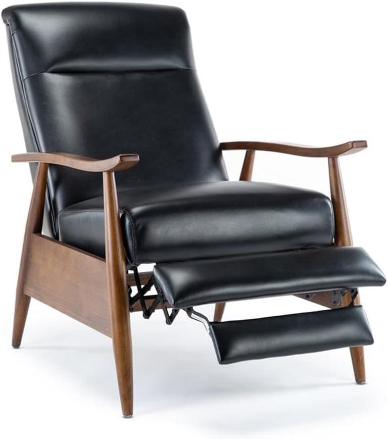 Solaris Black Faux Leather Wooden Arm Push Back Recliner Chair