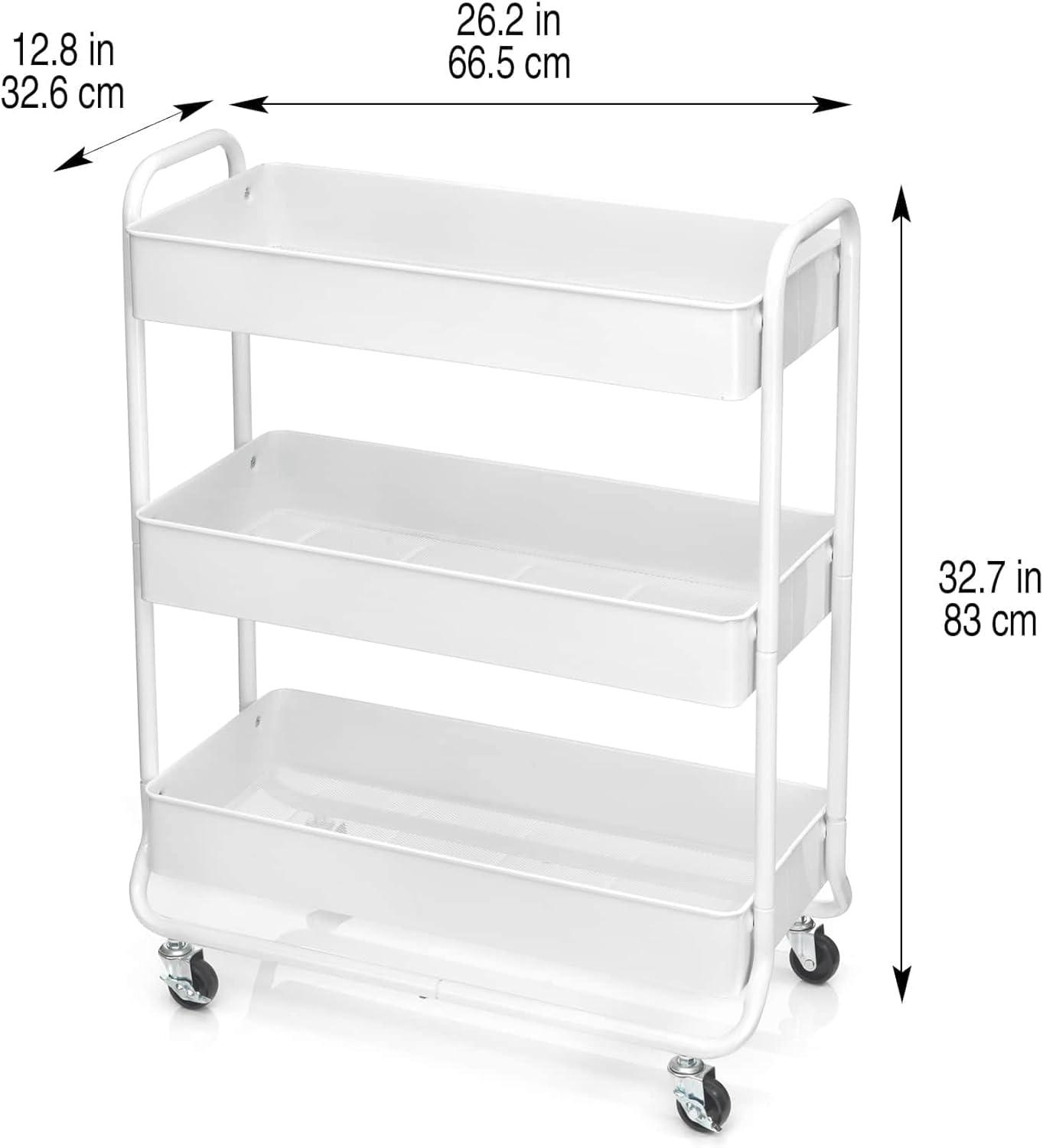 Hudson White 3-Tier Metal Rolling Cart by Simply Tidy - Multi-Functional Storage Cart for Home, Office, and Kitchen - 1 Pack