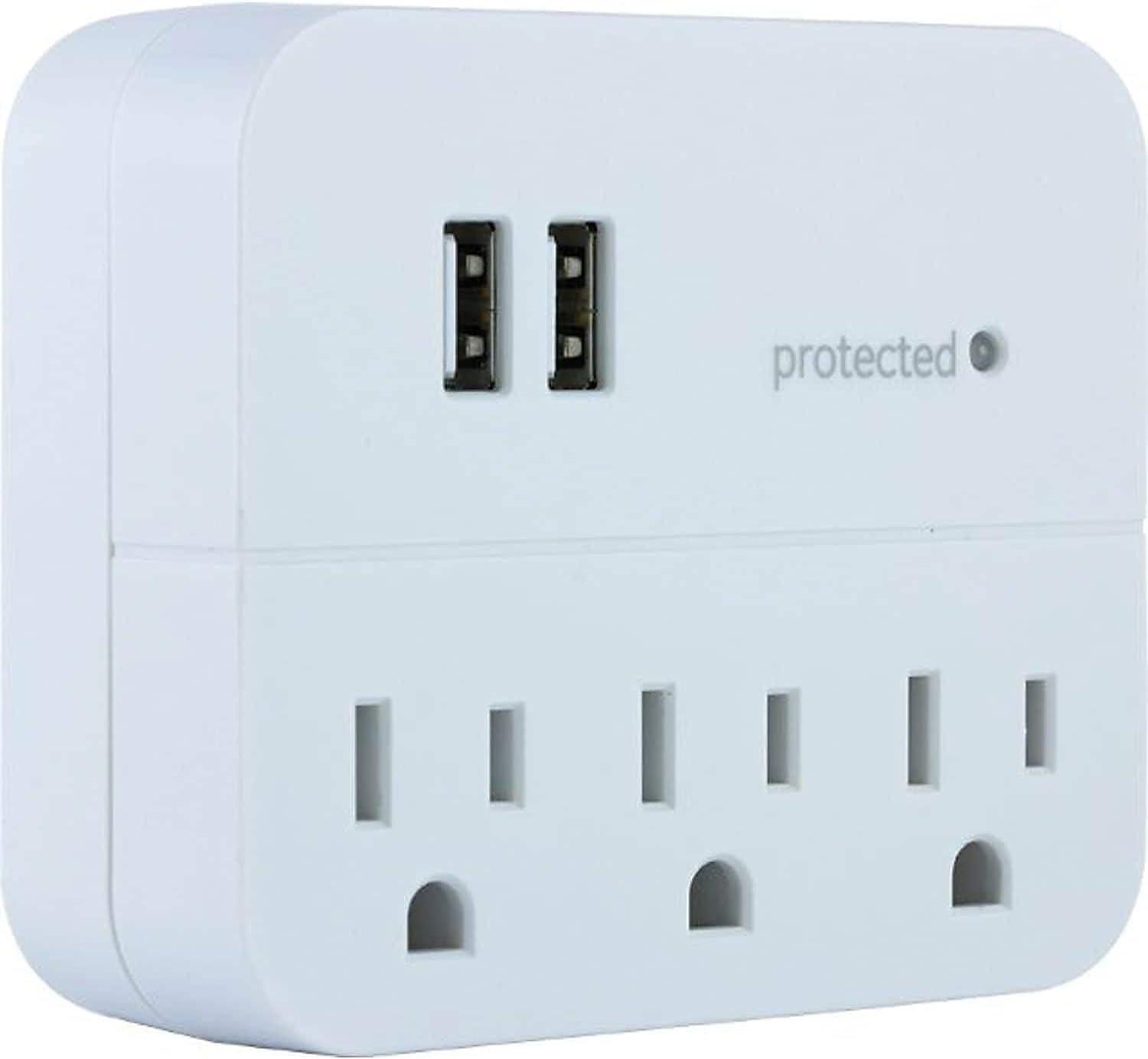 GE 3-Outlet Surge Protector Tap with USB Charging, White - 14512