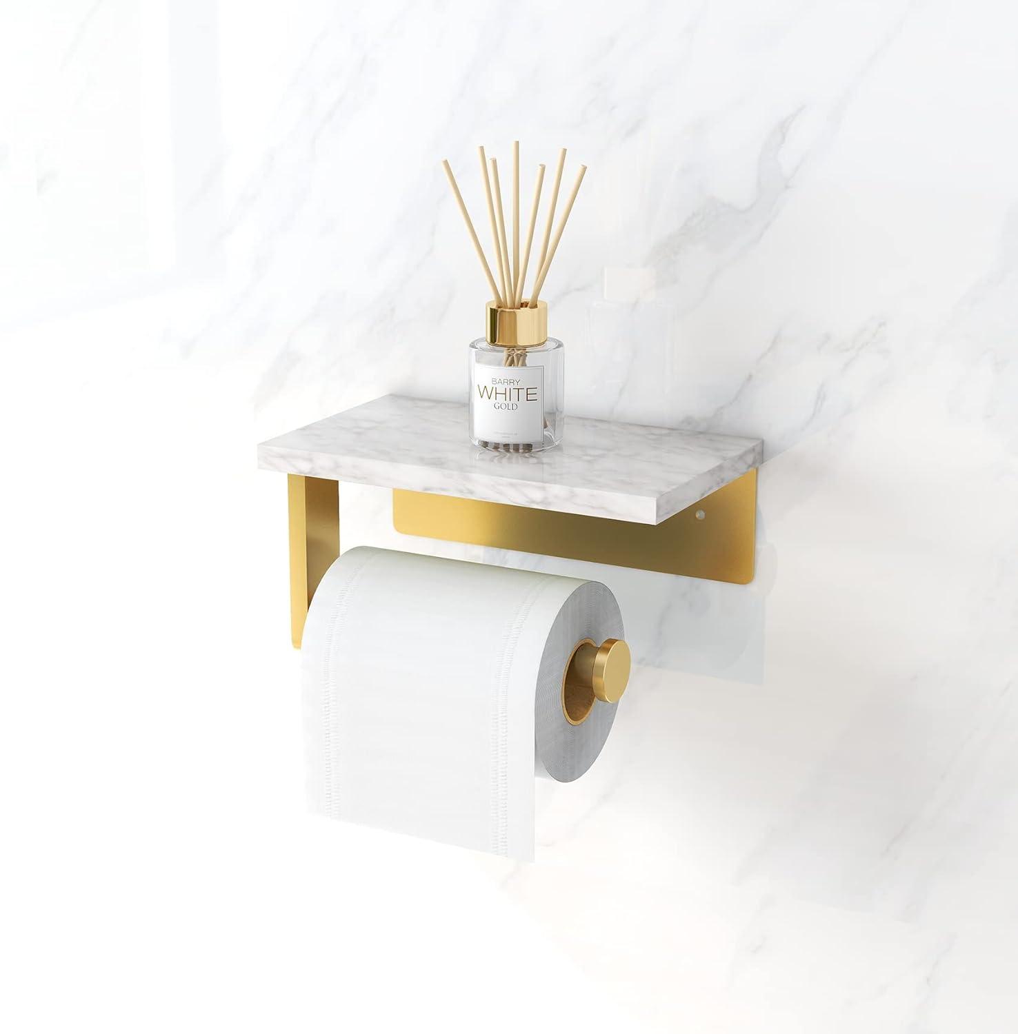 Brushed Gold and Marble Wall-Mounted Toilet Paper Holder