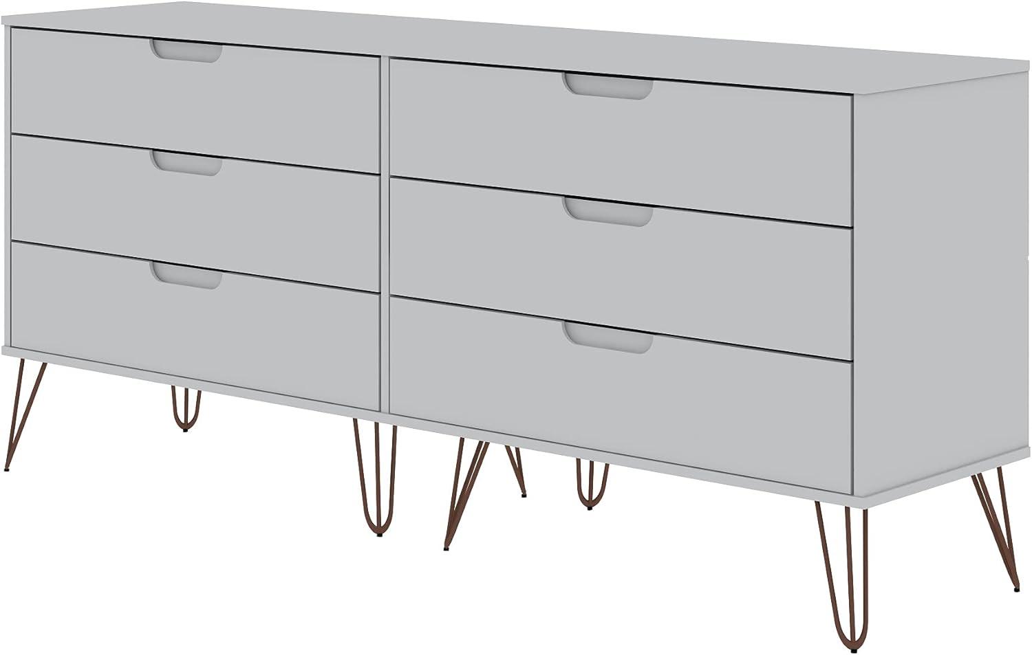 Mid-century Modern White Double Low Dresser with Metal Legs