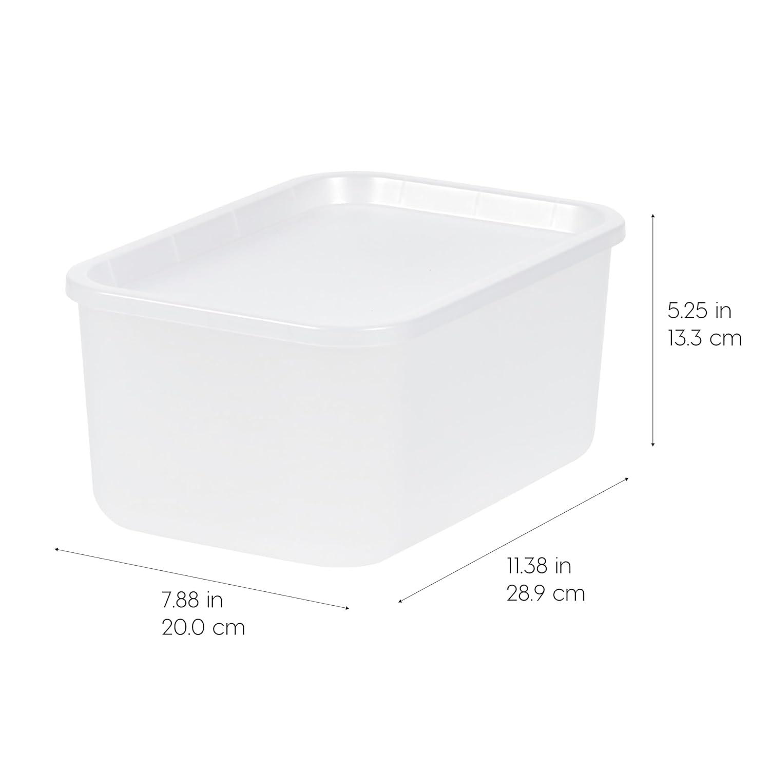 IRIS USA Small Plastic Modular Storage Basket with Lid, 4-Pack, Stackable, Pearl